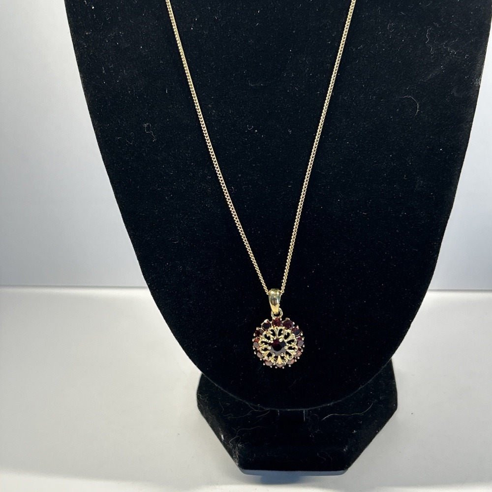Dainty Necklace Garnet Pendant With Chain Gold Tone Lot 2